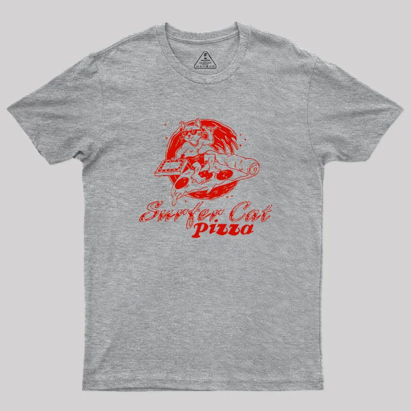 SURFER CAT PIZZA Geek T-Shirt - Image 3