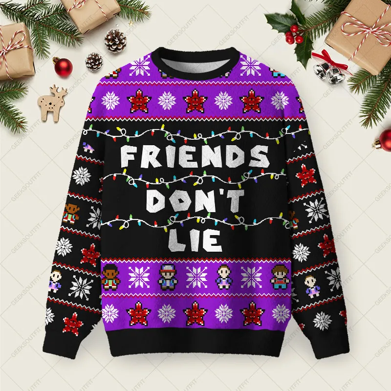 Friend Don't Lie Ugly Christmas Fuzzy Fleece Sweatshirt