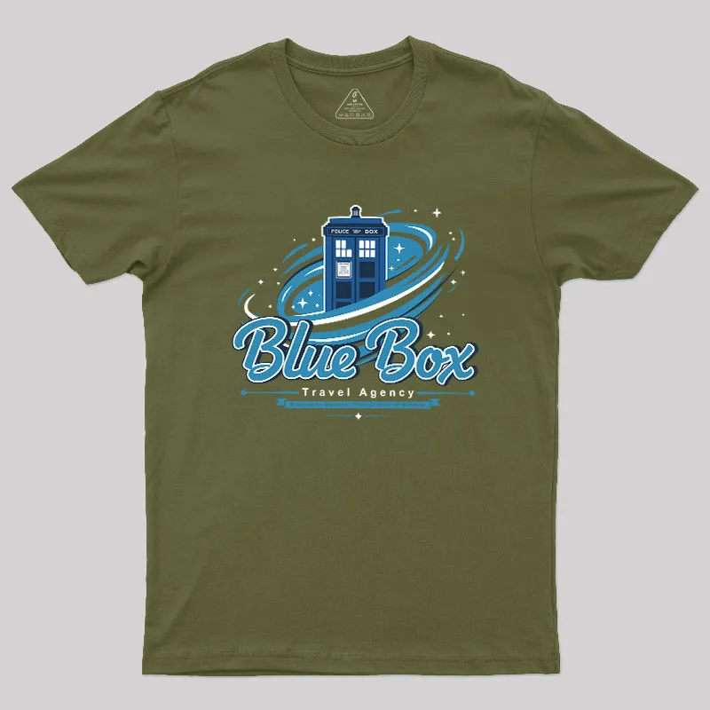 Blue Box Travel Agency Geek T-Shirt - Image 3