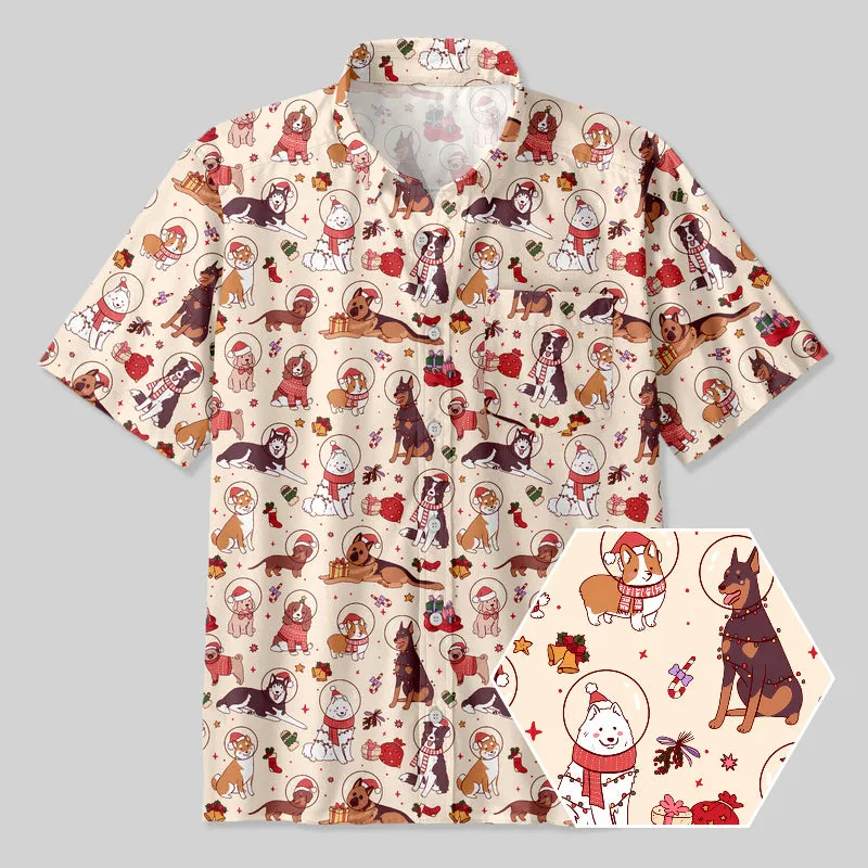 Astronaut Puppy Christmas Button Up Pocket Shirt - Image 2
