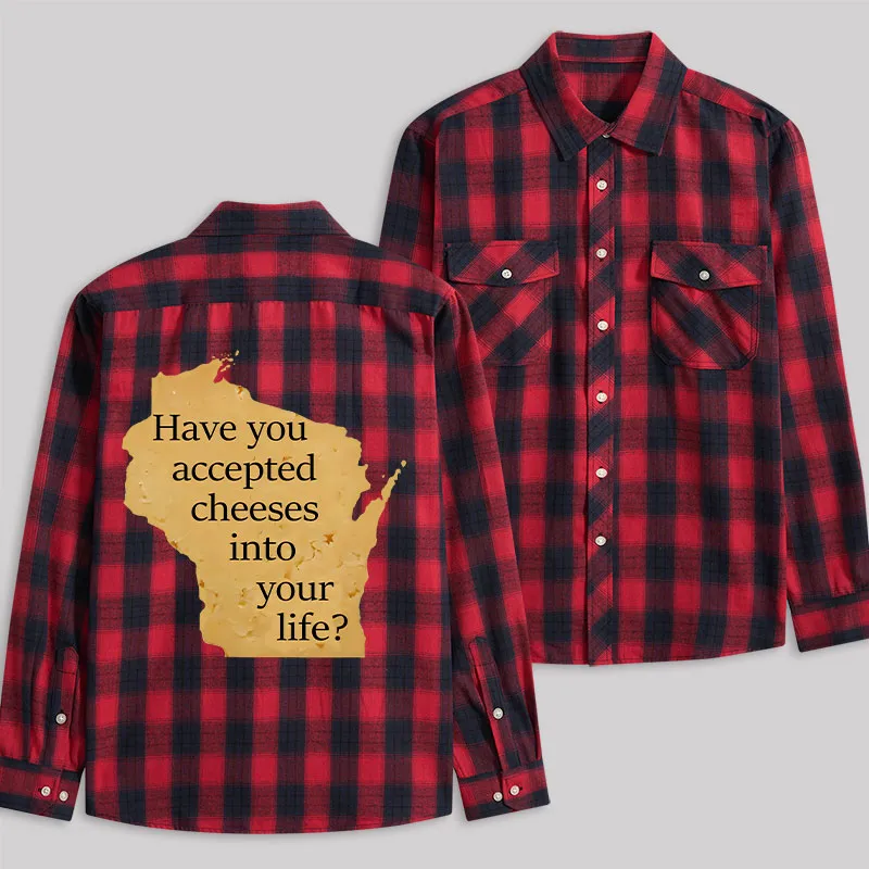 Wisconsin Cheese Pun Plaid Flannel Shirt - Image 3