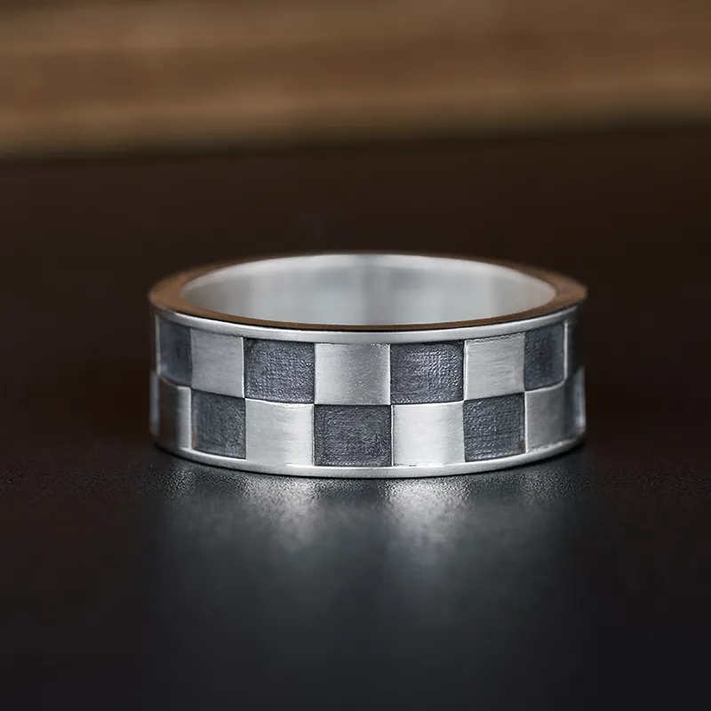 Checkboard Sterling Silver Band Ring