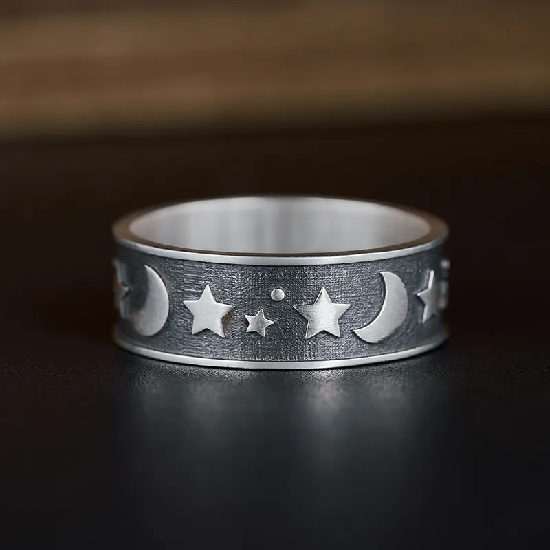 Moon Star Sterling Silver Band Ring