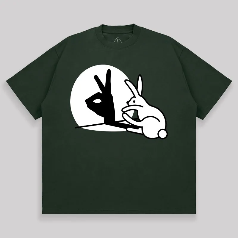 Funny Rabbit Hand Shadow Unisex Oversized T-shirt - Image 3