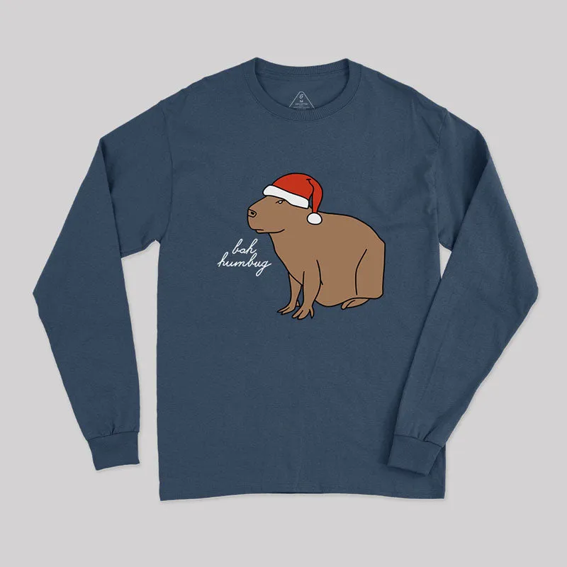Serious Christmas Capybara Says Bah Humbug Long Sleeve T-Shirt - Image 2
