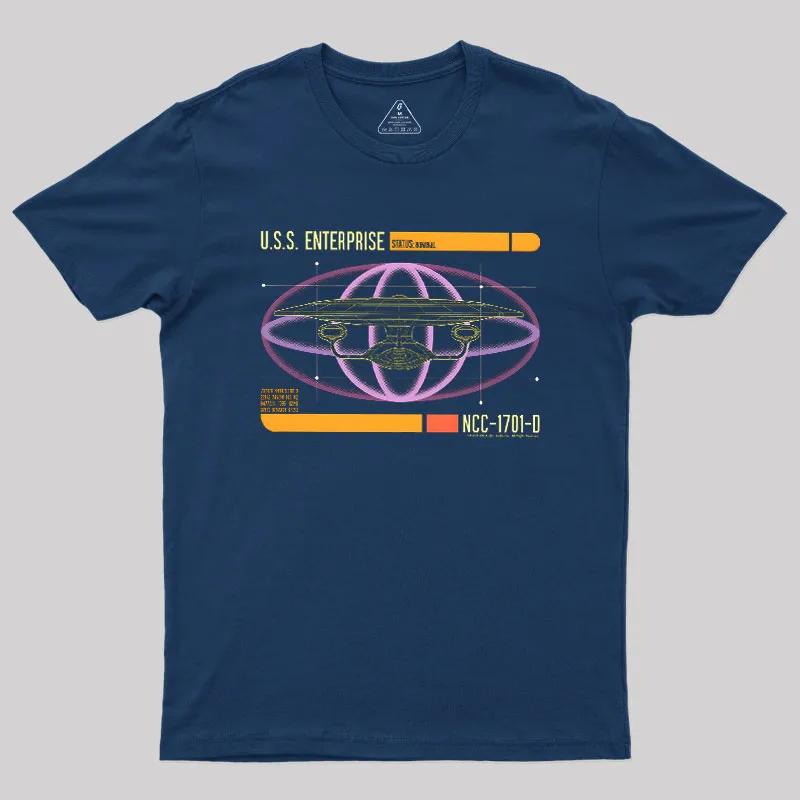 Alternative view of U.S.S. Enterprise D LCARS Status Geek T-Shirt