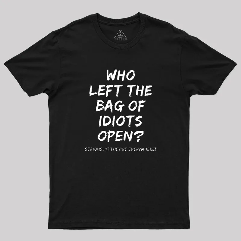 Alternative view of Who Left The Bag Of Idiots Open Geek T-Shirt