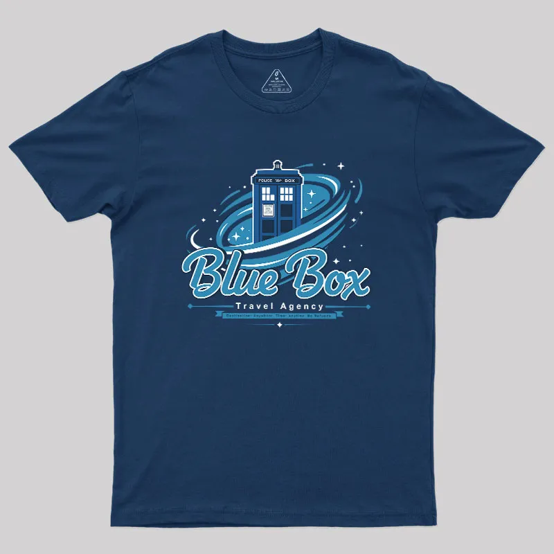 Blue Box Travel Agency Geek T-Shirt - Image 2