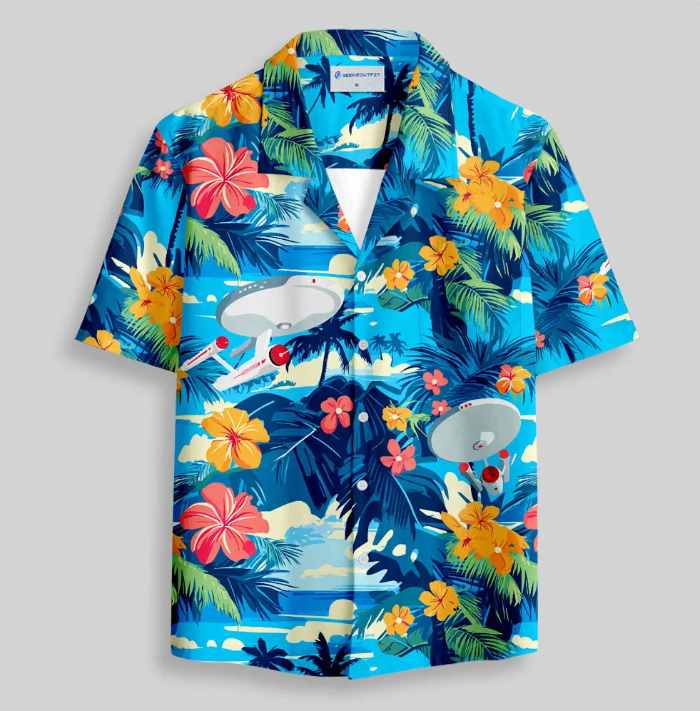 Scifi Spacecraft Hawaii Button Up Pocket Shirt - Image 2
