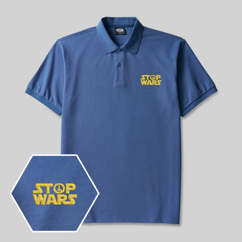 Alternative view of Stop Wars Geek Embroidered Polo Shirts