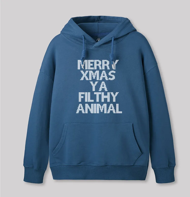 Alternative view of Merry Xmas Ya Filthy Animal Geek Hoodie