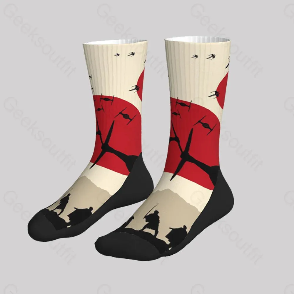 Airplane Silhouette Japanese Style Men's Socks