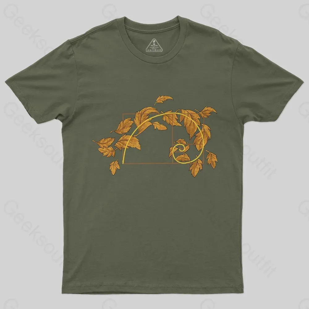 Autumn Wind Blowing Leaves in Fibonacci T-Shirt - Image 4