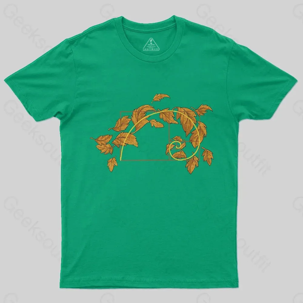 Autumn Wind Blowing Leaves in Fibonacci T-Shirt - Image 8