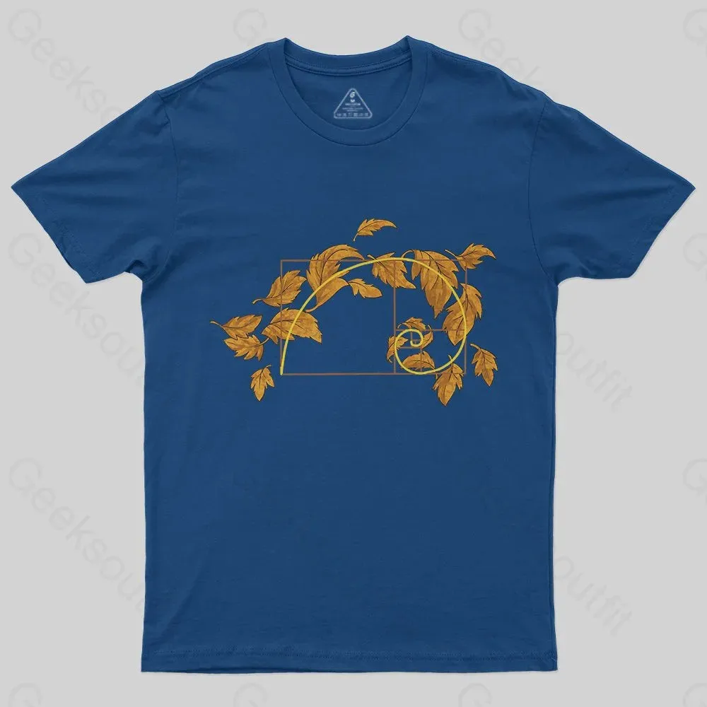 Autumn Wind Blowing Leaves in Fibonacci T-Shirt - Image 3