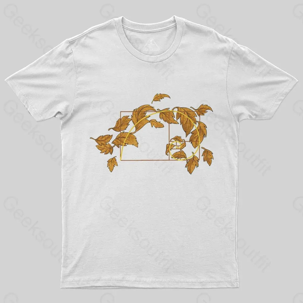 Autumn Wind Blowing Leaves in Fibonacci T-Shirt - Image 2