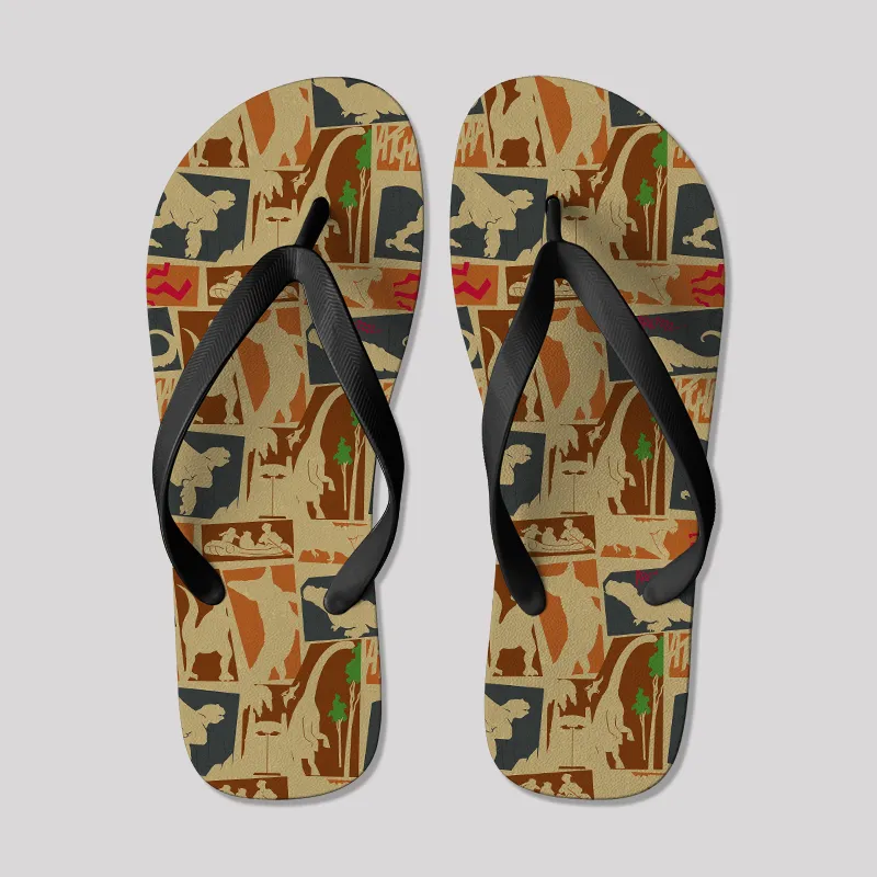 Vintage Jurassic Adventure Geek Flip Flops