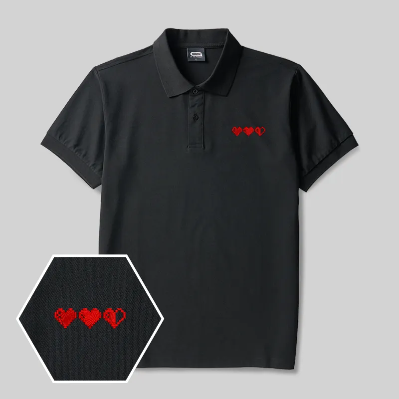 Alternative view of Pixel Hearts Geek Embroidered Polo Shirts