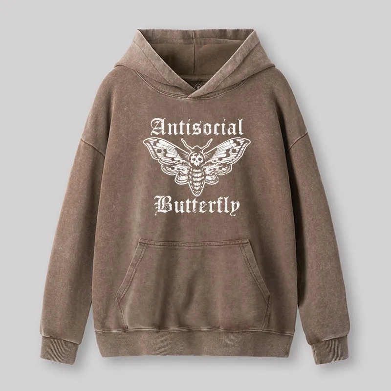 Funny Antisocial Butterfly Washed Hoodie - Image 2