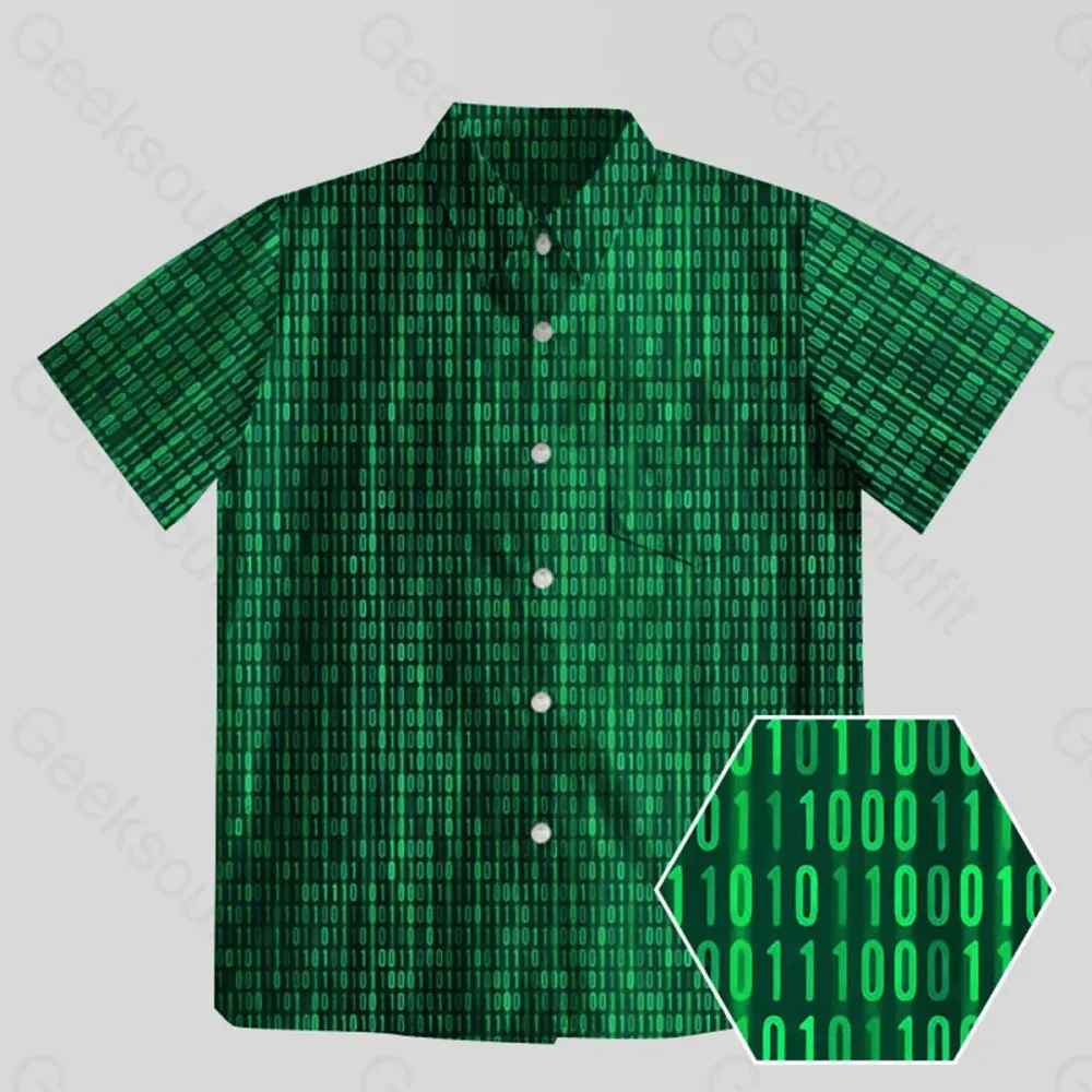 Binary Computer 1s and 0s Green Button Up Pocket Shirt