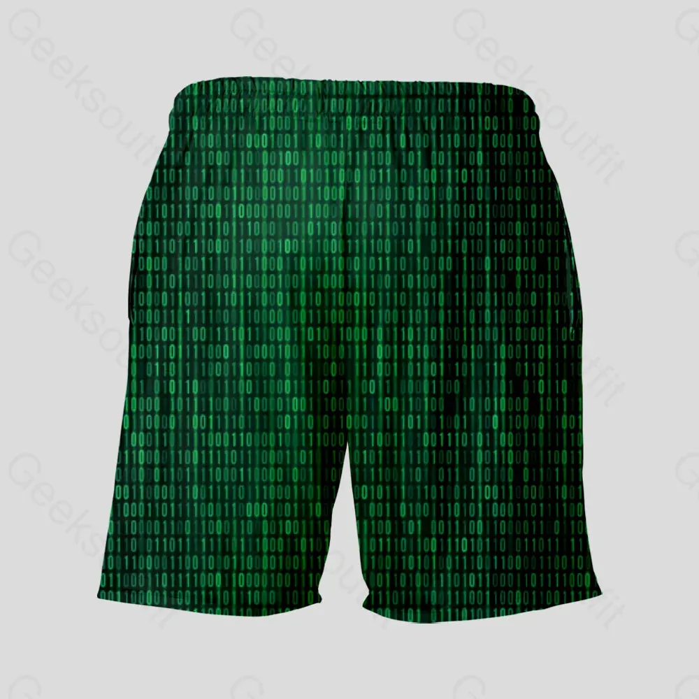 Binary Computer 1s and 0s Green Geeky Drawstring Shorts - Image 4