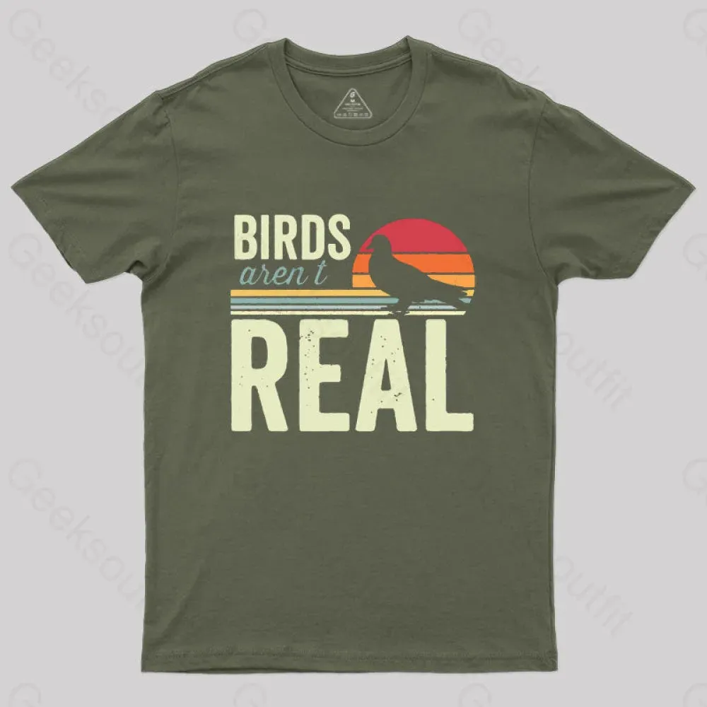 Birds Aren't Real Funny Saying Vintage Sunset T-Shirt - Image 3