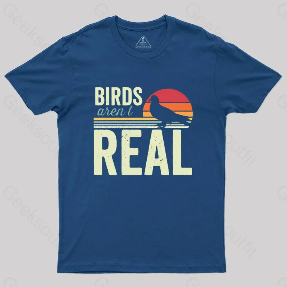 Birds Aren't Real Funny Saying Vintage Sunset T-Shirt - Image 2