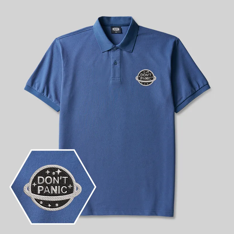 Alternative view of Don't Panic Geek Embroidered Polo Shirts