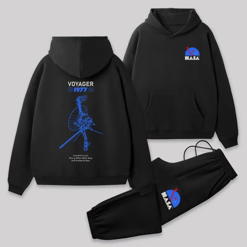 VOYAGER 1977 Front and Back Printed Geek Fleece Hoodie Set