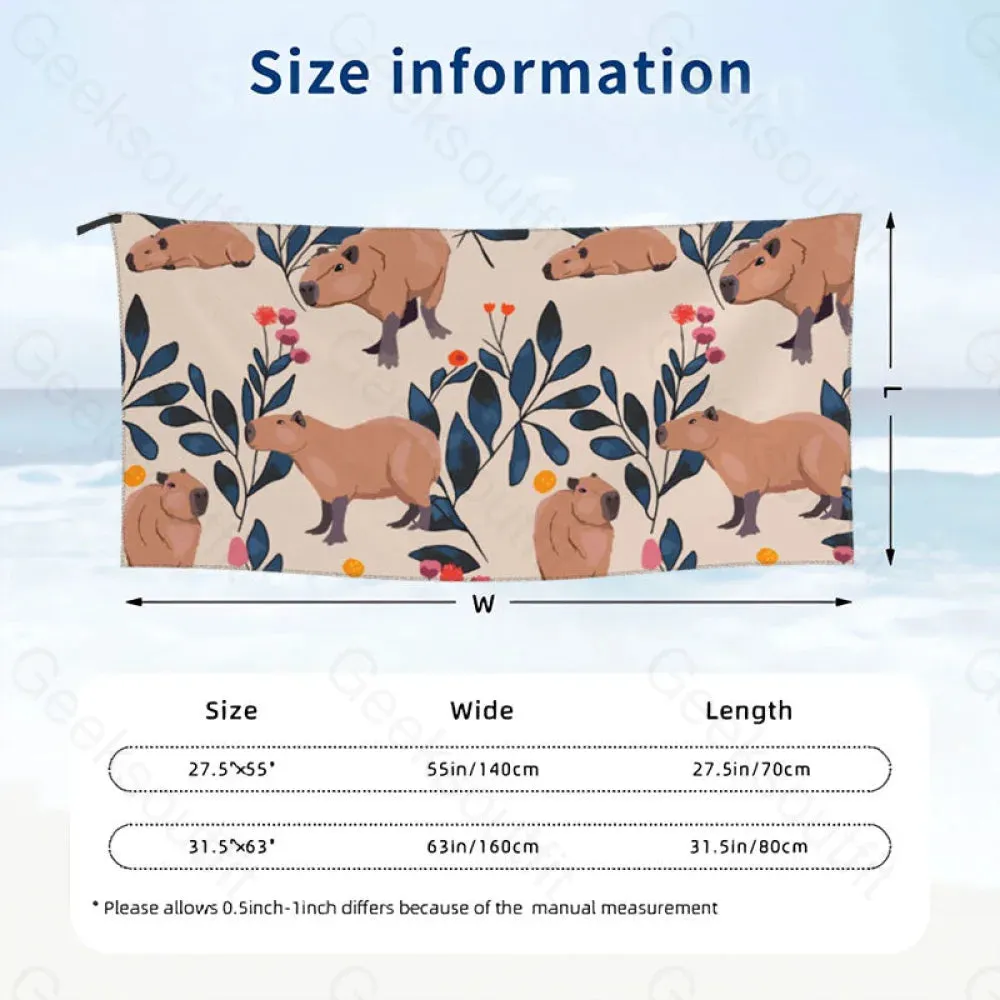 Capybara and Plants Quick Drying Beach Towel - Image 2