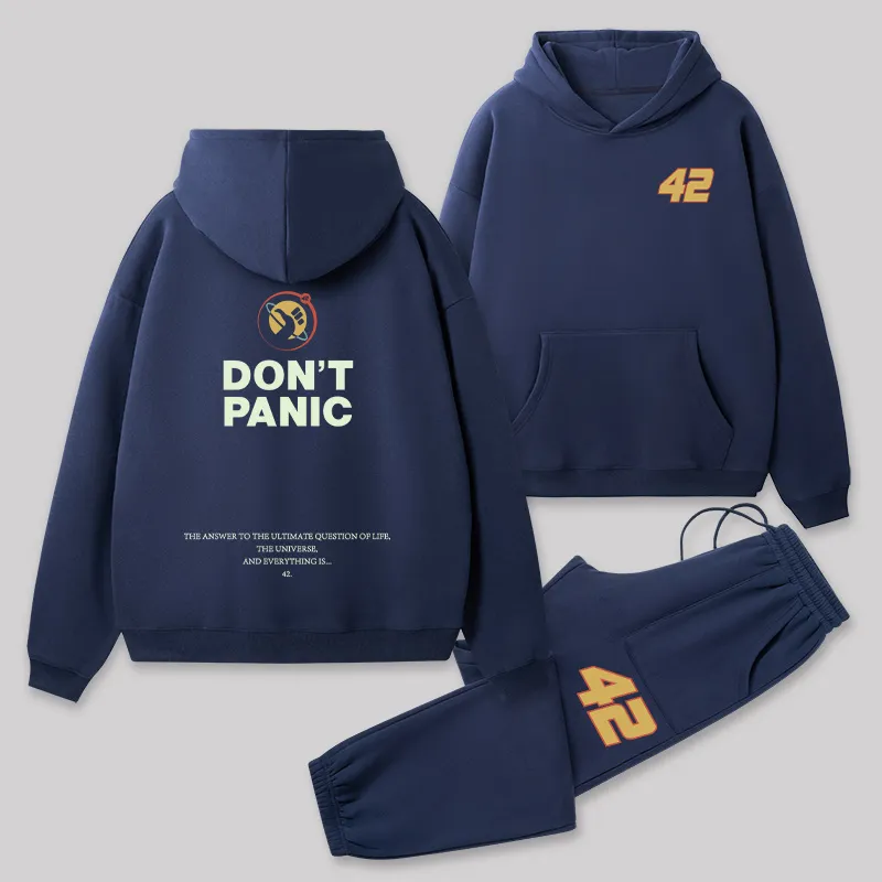 Don't Panic Front and Back Printed Geek Fleece Hoodie Set - Image 2