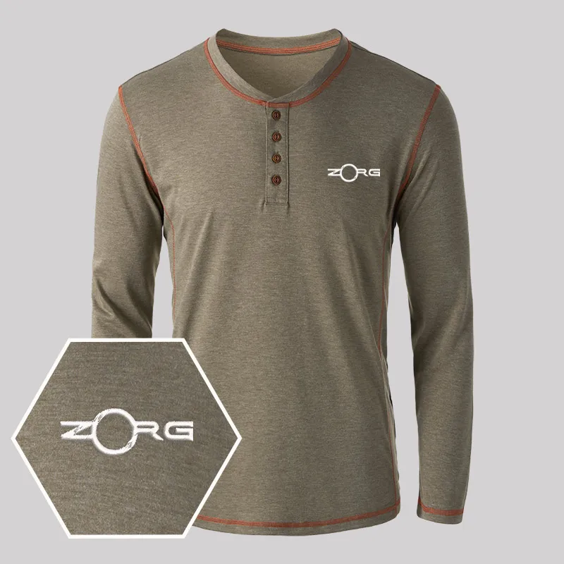 ZORG Geek Embroidered Long Sleeve Henley Shirts - Image 6
