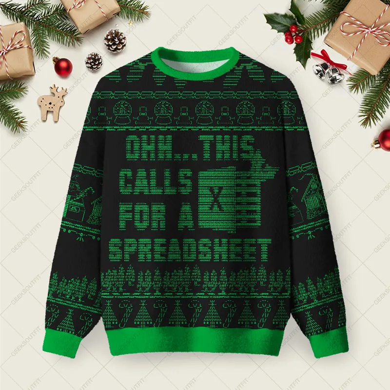 Ascii-Spreadsheet Ugly Christmas Fuzzy Fleece Sweatshirt