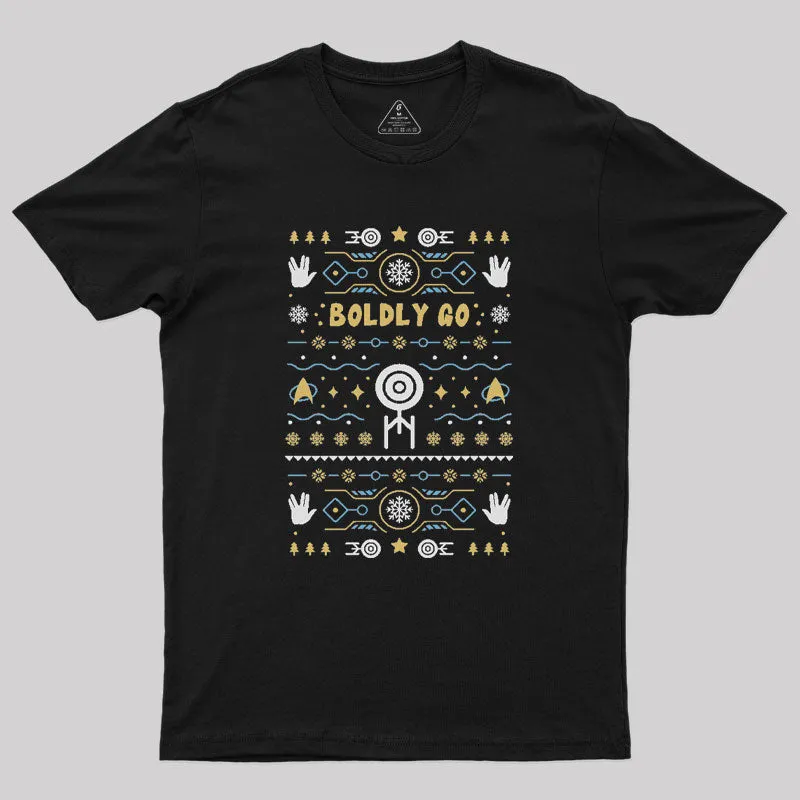 Alternative view of Boldly into Christmas Ugly Sweater Geek T-Shirt