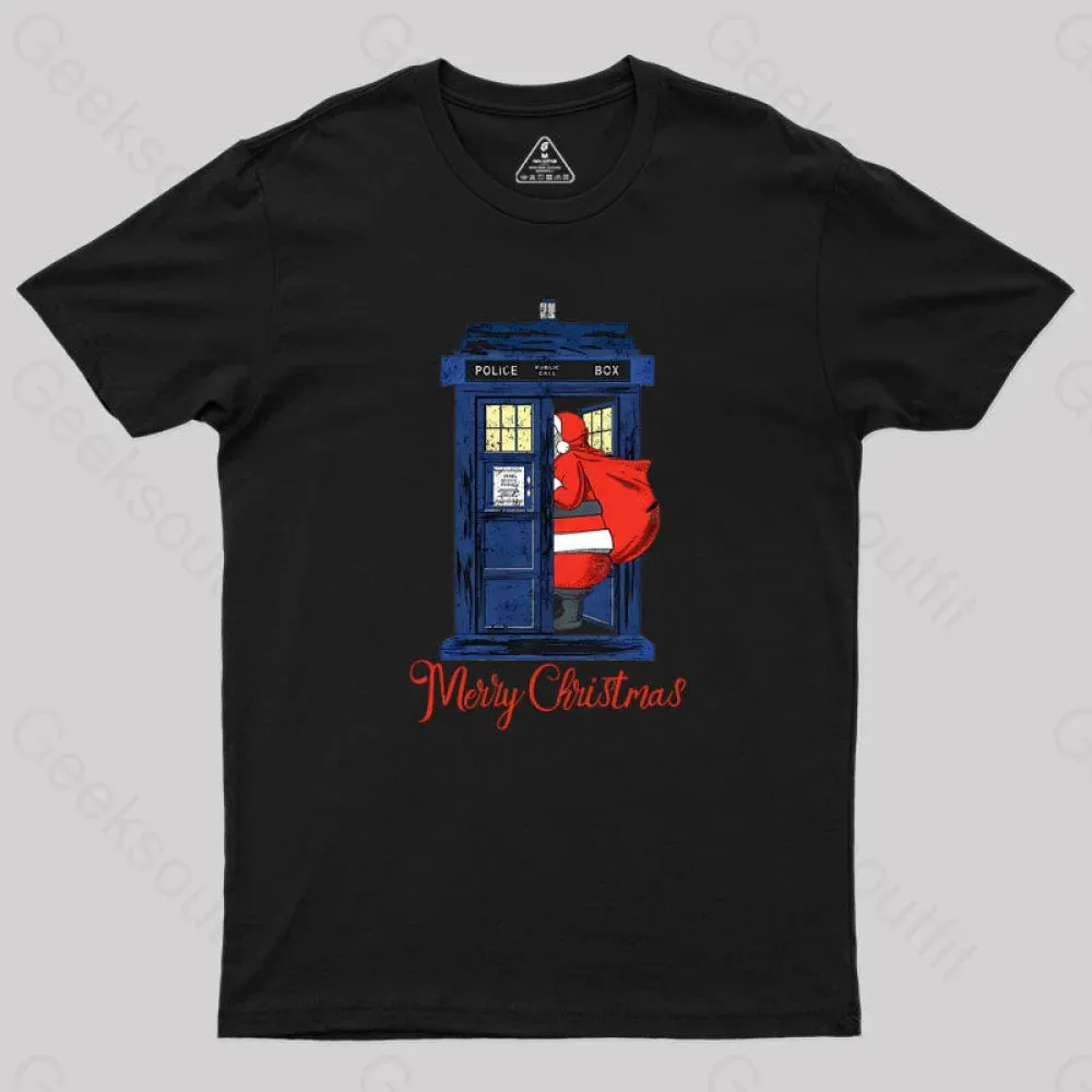 Christmas 1822 - Nicholas Visit The Blue Police Box 2 Geek T-Shirt - Image 2