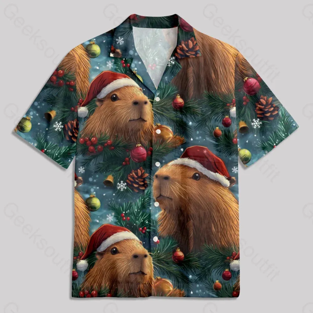 Christmas Capybara Button Up Pocket Shirt - Image 4