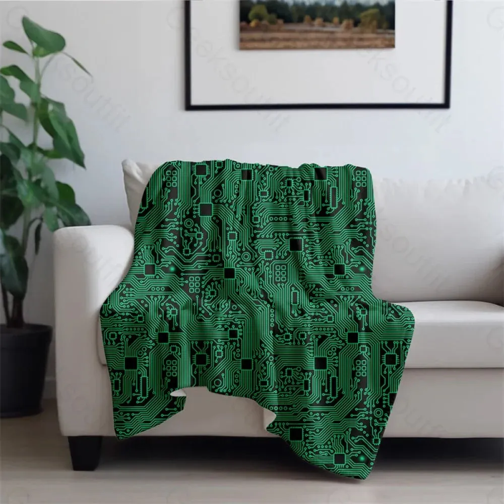 Computer Circuit Board Green Flannel Blanket