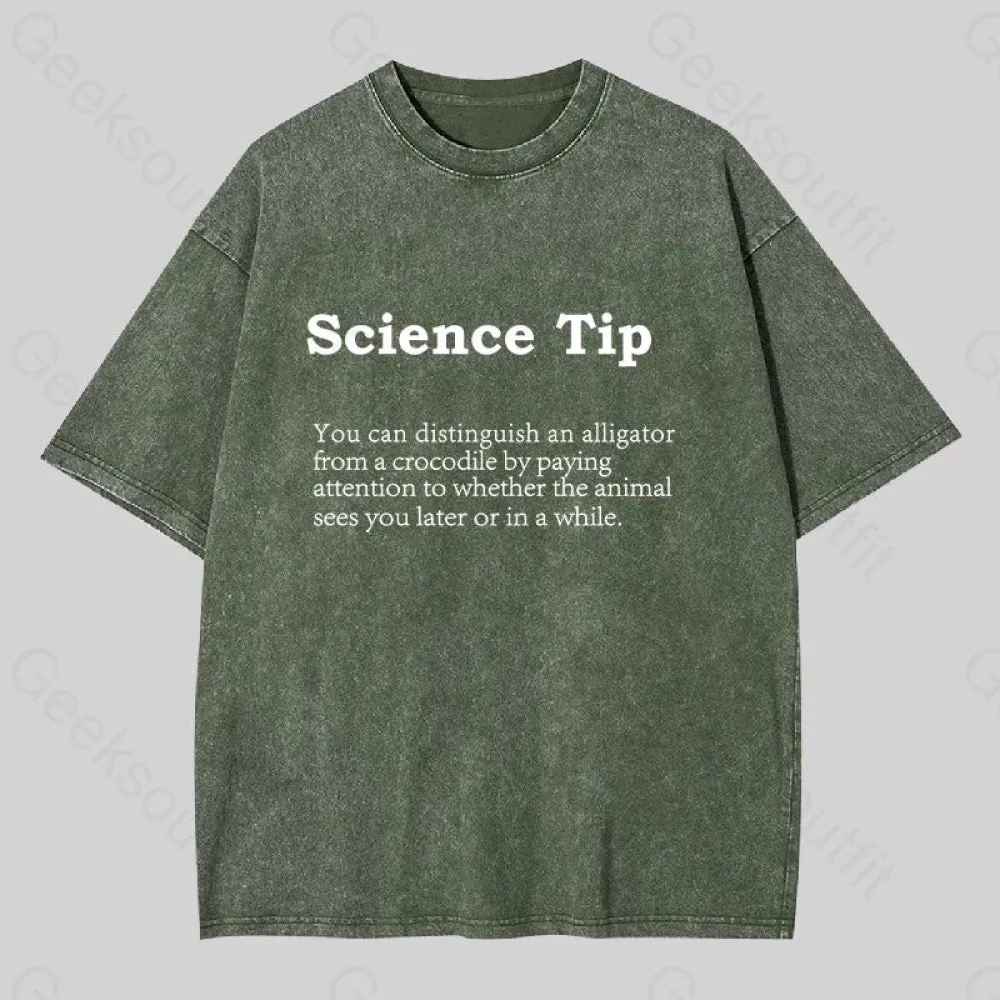 Crocodile Alligator Funny Science tip Washed T-shirt - Image 4