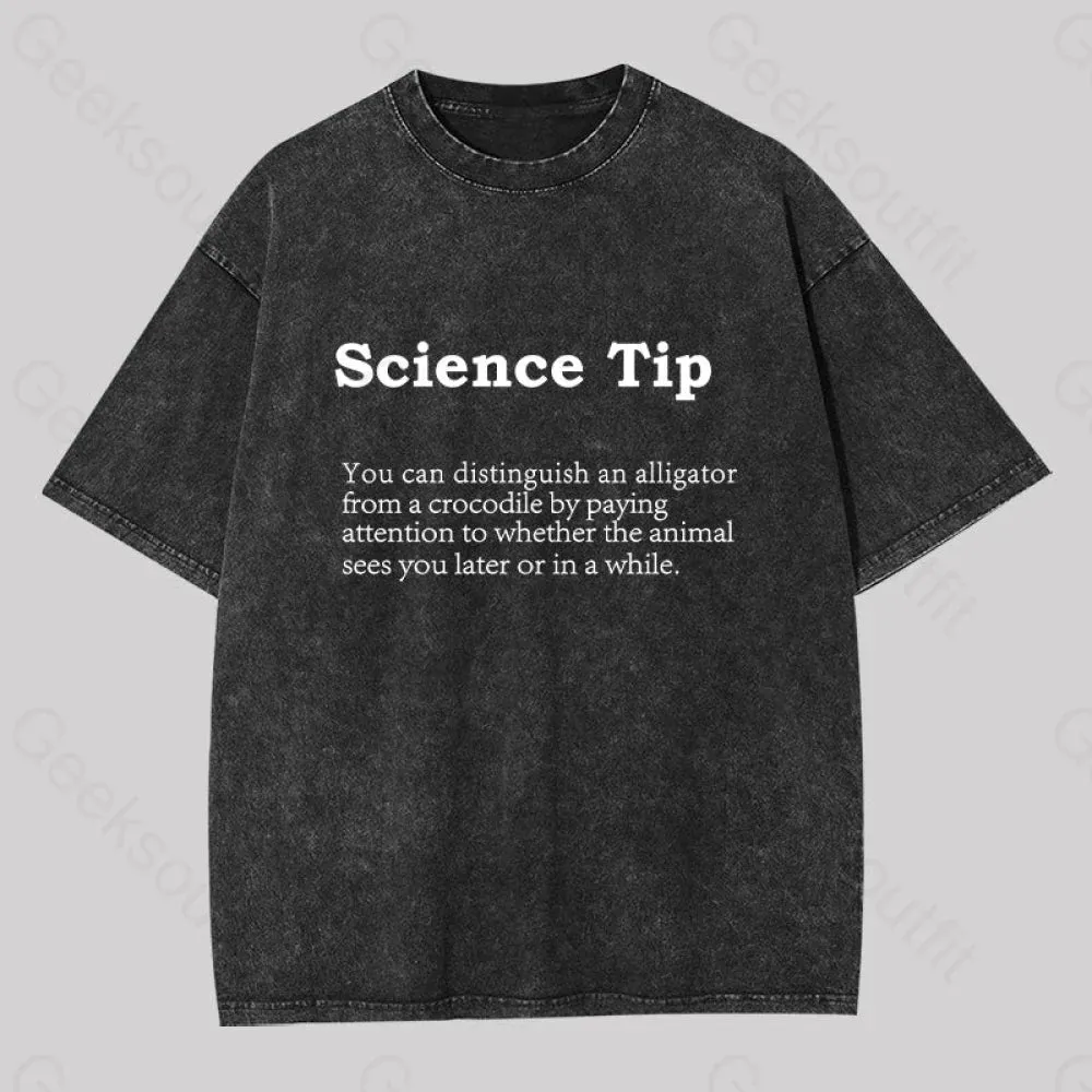 Crocodile Alligator Funny Science tip Washed T-shirt - Image 2