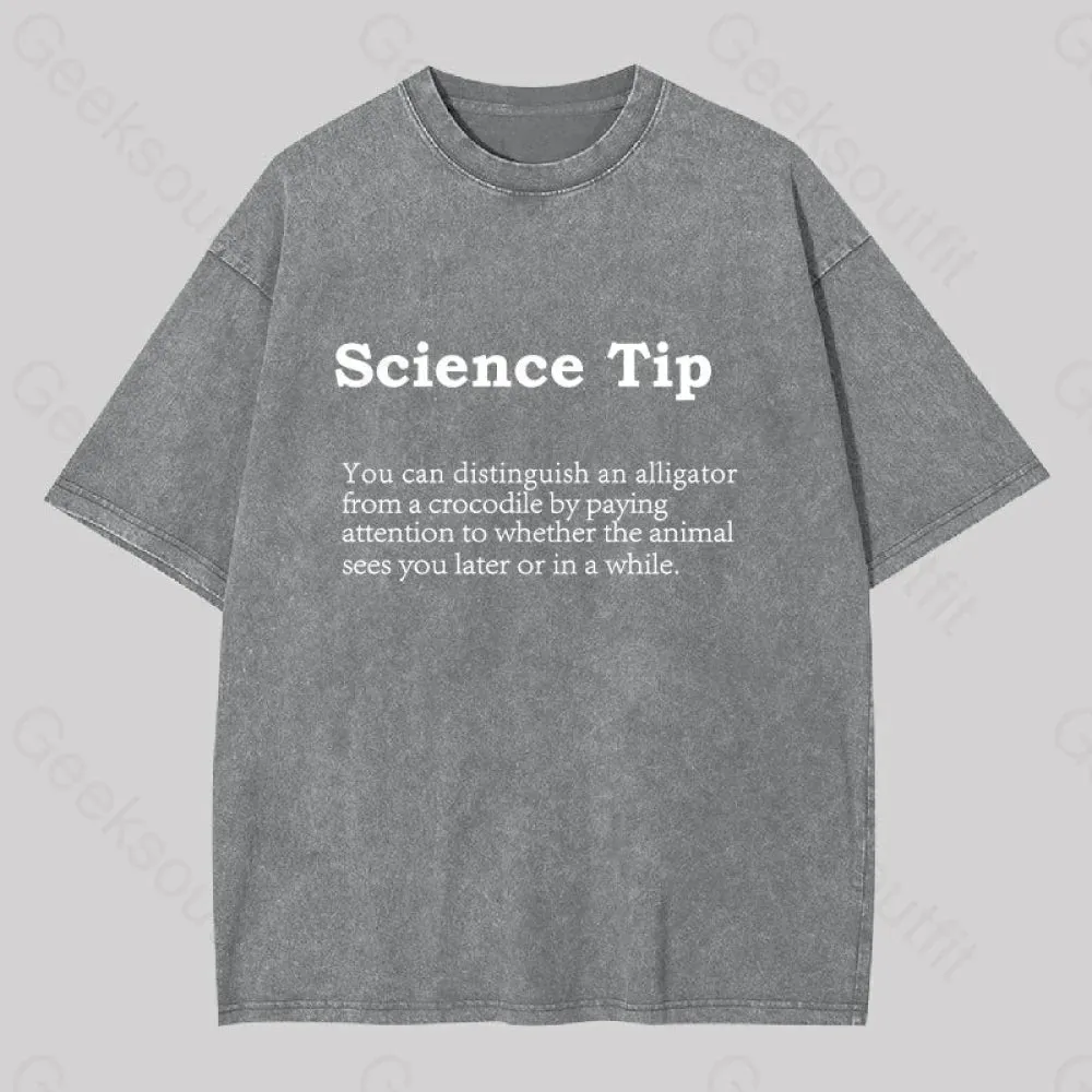 Crocodile Alligator Funny Science tip Washed T-shirt - Image 8