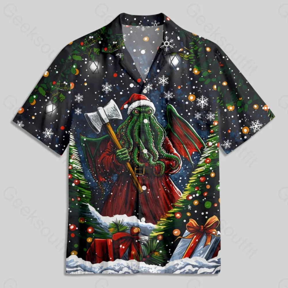 Cthulhu Santa Claus Button Up Pocket Shirt - Image 2