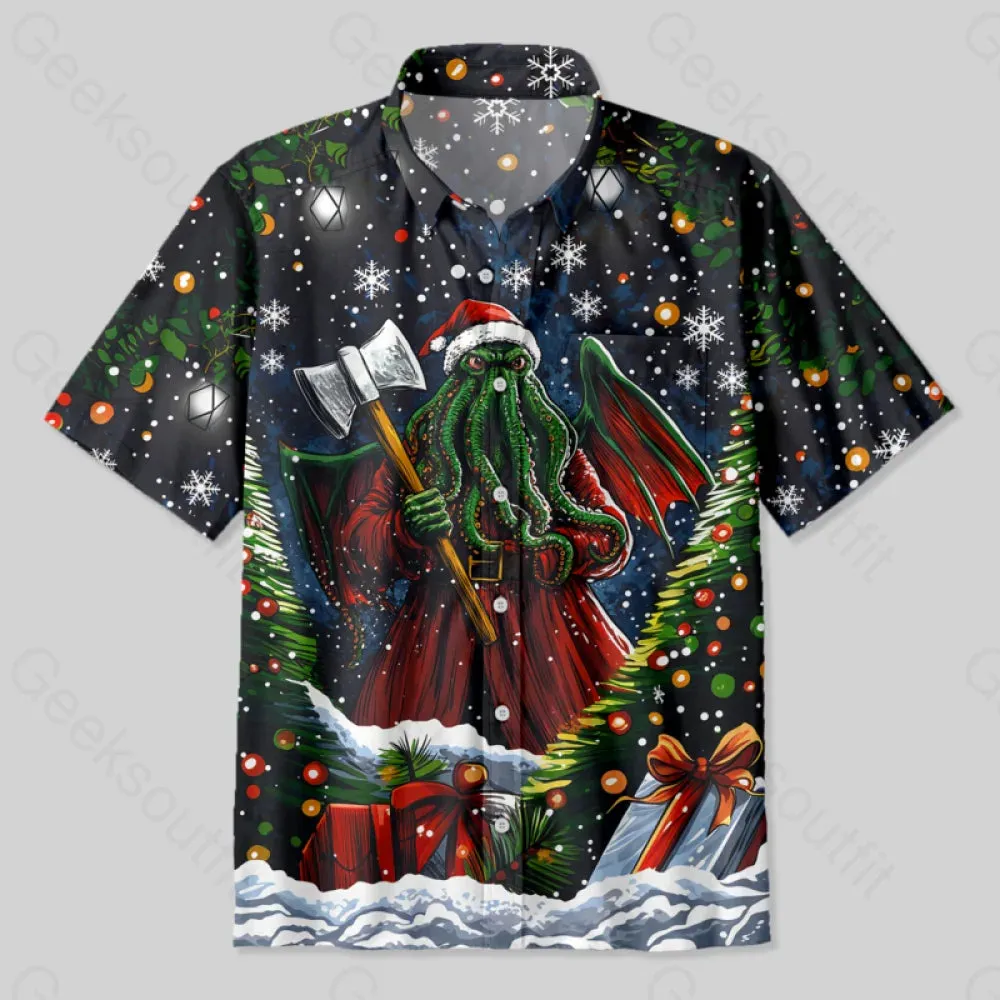 Cthulhu Santa Claus Button Up Pocket Shirt