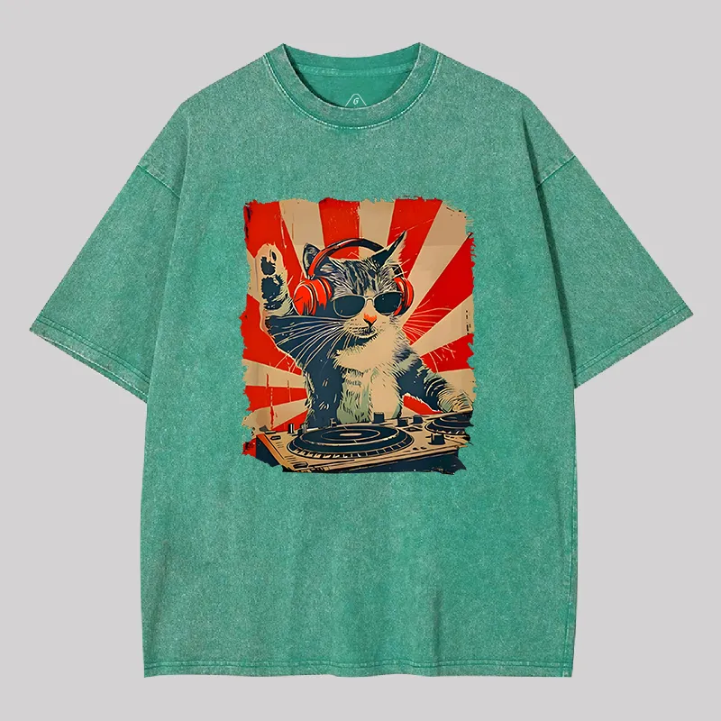Rock Music Cat Vintage Geek Washed T-shirt - Image 8