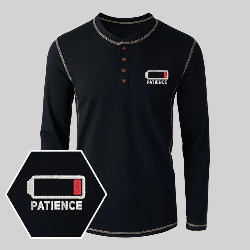 Alternative view of Patience Geek Embroidered Long Sleeve Henley Shirts