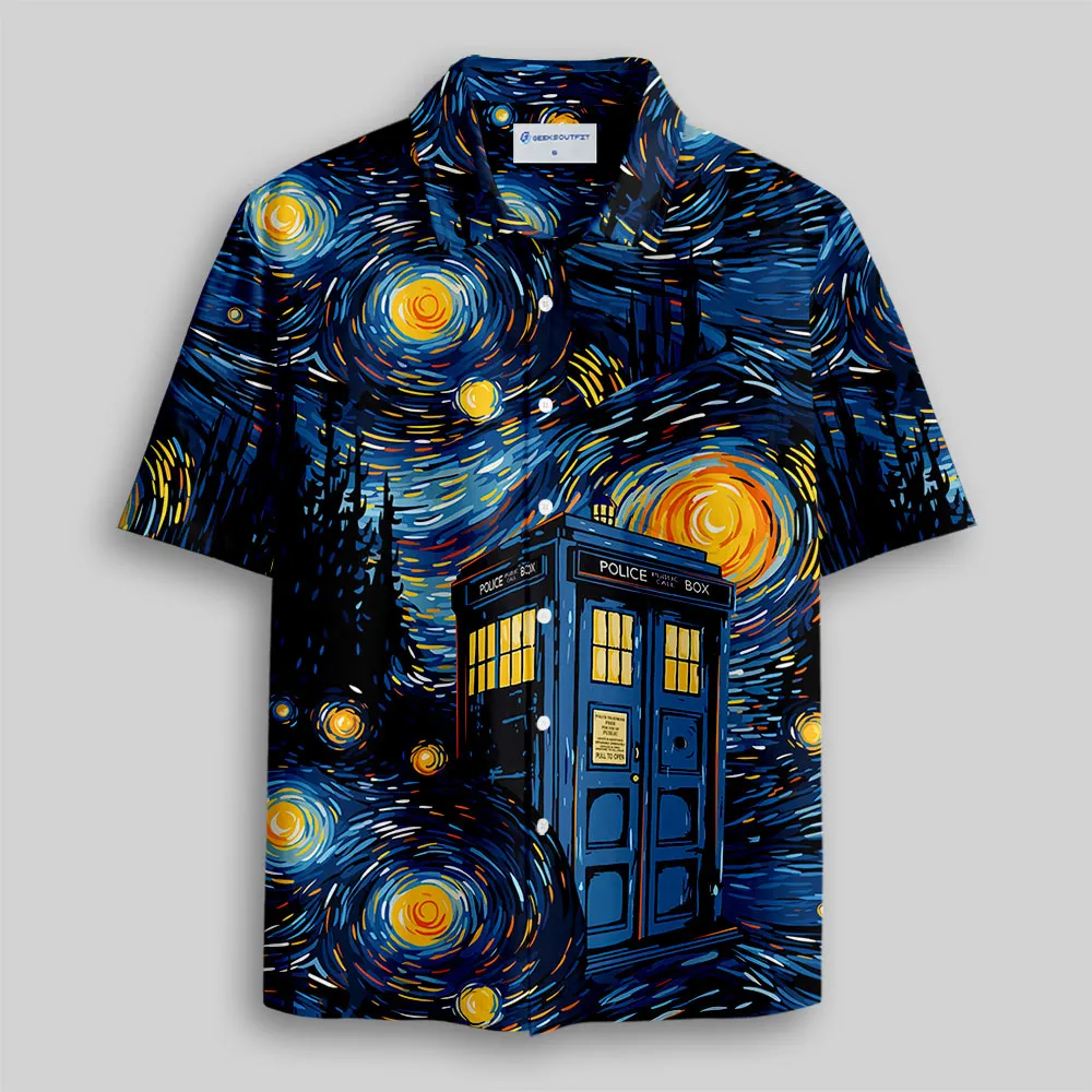 Starry Night Phone Booth Button Up Pocket Shirt