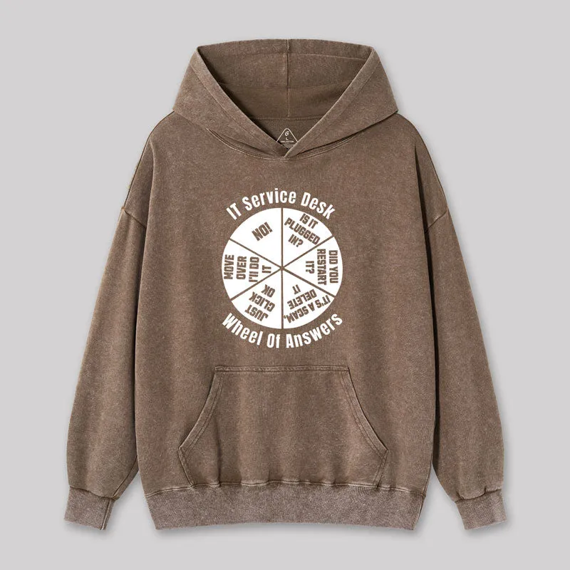 Alternative view of It Service Desk Wheel Of Answer Nerd Washed Hoodie