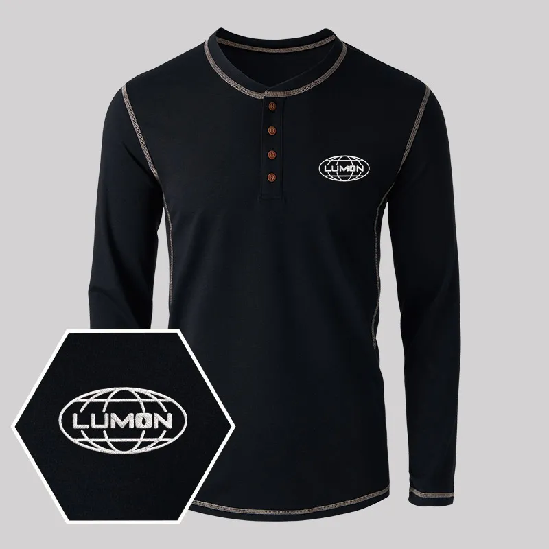 Lumon Embroidered Long Sleeve Henley Shirts - Image 4
