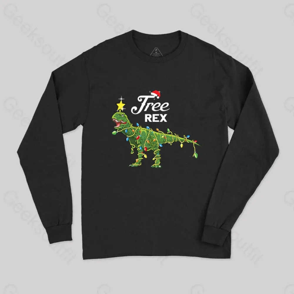 Dinosaur Christmas Tree Rex Geek Long Sleeve T-Shirt - Image 2