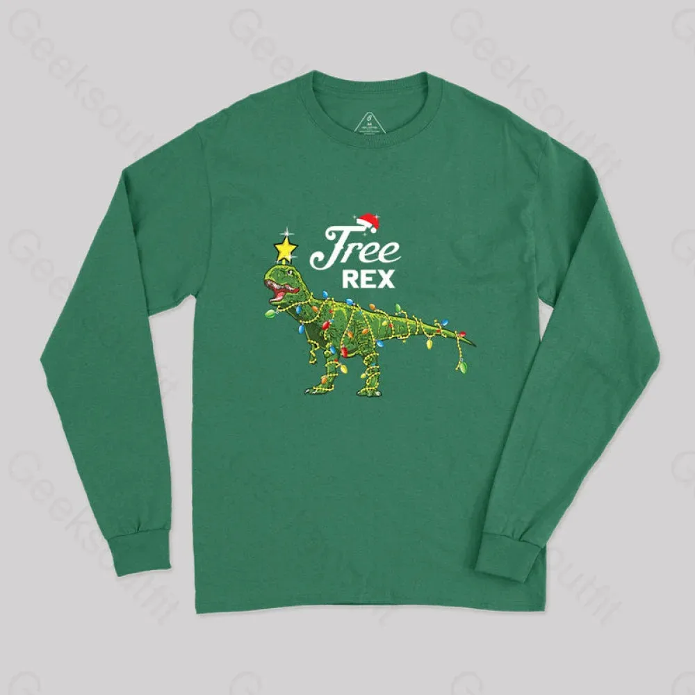 Dinosaur Christmas Tree Rex Geek Long Sleeve T-Shirt - Image 3