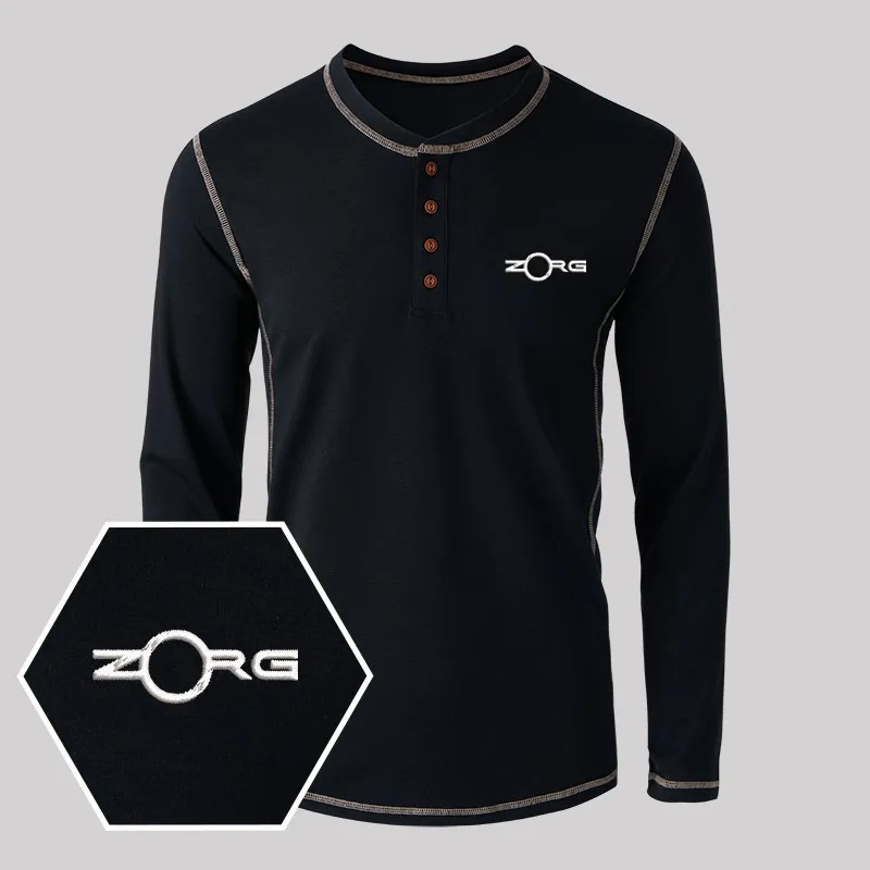 ZORG Geek Embroidered Long Sleeve Henley Shirts - Image 2